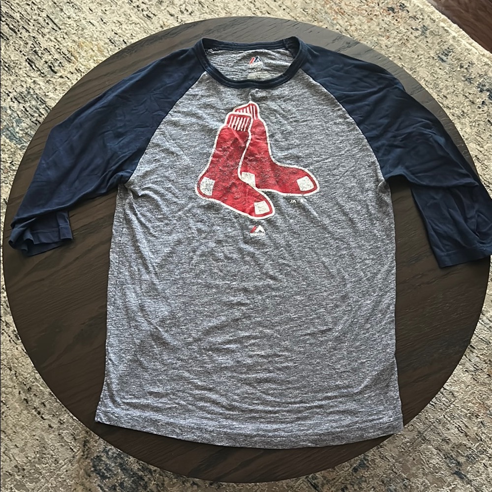 Gray and Navy Red Sox Baseball Quarter Sleeve Tee